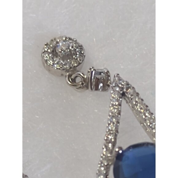 Women's Sterling Silver Blue Sapphire & Cubic Zirconia Bridal Earrings NEW - Picture 9 of 13
